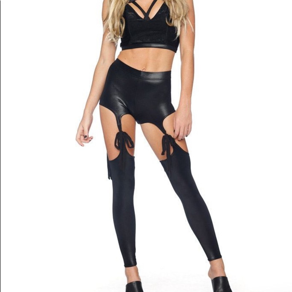 BlackMilk ALL TIED UP WET LOOK SUSPENDERS